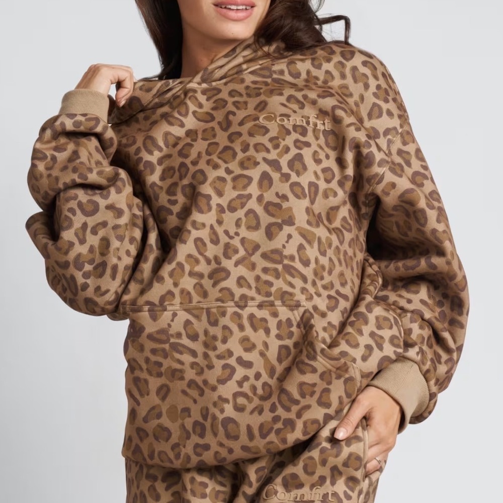 Comfrt Minimalist Hoodie Brown Leopard Size XL New With Tags